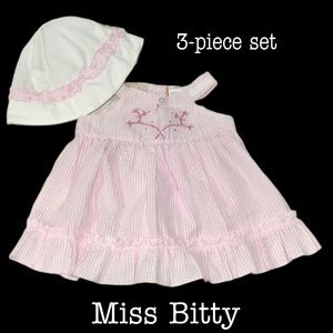 Little‎ Bitty 3-Piece Seersucker Outfit, Dress/Hat/Pantie, Pink/White, Size 12 M